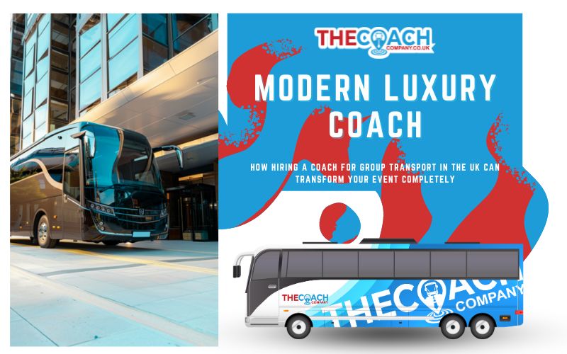 Modern luxury coach for group transport in the UK, waiting outside a 5 star hotel, group travel, May 2024, the United Kingdom.
    